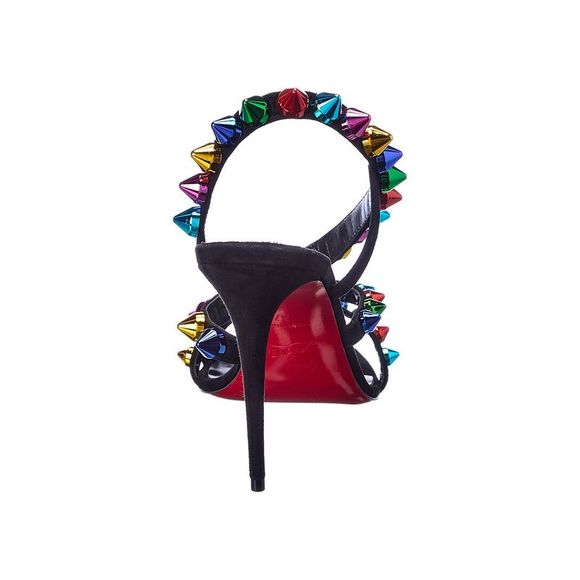 Christian Louboutin Spikita Strap 100 Suede Sandal, Black - Picture 3 of 5